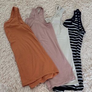 Stylish Women's Tank Tops - Orange, Pink, Cream, and Navy Blue and White Stripes